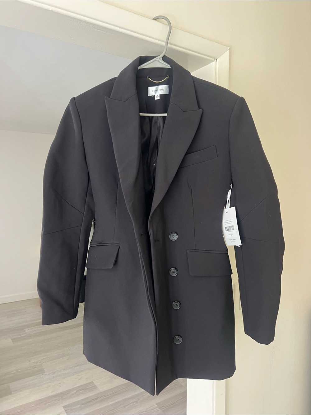Ronny Kobo Collection Black Single-Breasted Tailored Blazer Dress